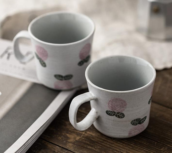 Handmade Pottery Coffee Cup, Rose Ceramic Coffee Mug, Cappuccino Coffee Cup, Tea Cup-Silvia Home Craft