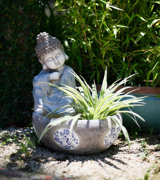Sitting Buddha Flowerpot, Buddha Statue, Garden Decor Ideas, Large Figure Statue for Garden Ornaments, Villa Courtyard Decor, Outdoor Decoration Ideas-Silvia Home Craft