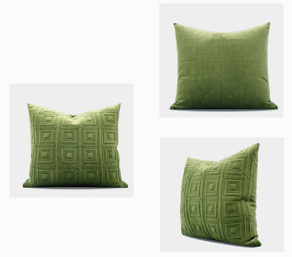 Large Square Modern Throw Pillows for Couch, Green Geometric Modern Sofa Pillows, Large Decorative Throw Pillows, Simple Throw Pillow for Interior Design-Silvia Home Craft
