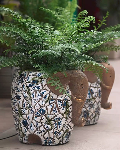 Large Elephant Flowerpot, Modern Garden Flower Pot, Unique Animal Statue for Garden Ornaments, Resin Statue for Garden, Villa Outdoor Decor Gardening Ideas-Silvia Home Craft