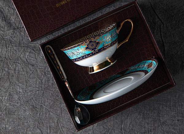 Unique Tea Cup and Saucer in Gift Box, Elegant British Ceramic Coffee Cups, Bone China Porcelain Tea Cup Set for Office-Silvia Home Craft