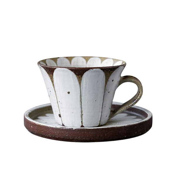 Daisy Flower Pattern Coffee Cup, Cappuccino Coffee Mug, Pottery Coffee Cups, Latte Coffee Cup, Tea Cup, Coffee Cup and Saucer Set-Silvia Home Craft