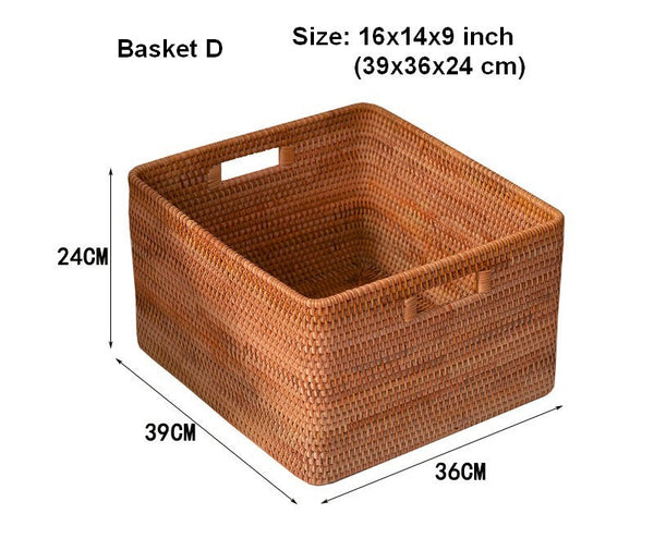 Woven Rattan Storage Baskets for Bedroom, Storage Basket for Shelves, Large Rectangular Storage Baskets for Clothes, Storage Baskets for Kitchen-Silvia Home Craft