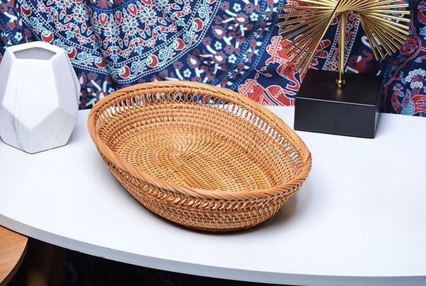 Rattan Storage Basket for Pantry, Round Storage Basket, Storage Baskets for Kitchen, Woven Storage Basket for Dining Room-Silvia Home Craft