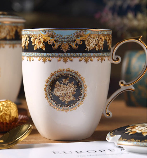 Beautiful British Ceramic Mugs, Large Capacity Ceramic Mugs for Office, Large Royal Bone China Porcelain Mug, Elegant Ceramic Coffee Mug-Silvia Home Craft