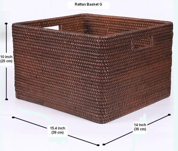 Rectangular Storage Baskets, Storage Baskets for Kitchen, Large Brown Woven Storage Baskets, Storage Baskets for Shelves-Silvia Home Craft