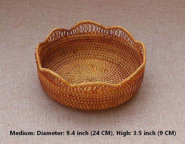 Woven Round Storage Basket, Cute Small Rattan Woven Baskets, Fruit Storage Basket, Storage Baskets for Kitchen-Silvia Home Craft