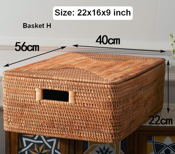 Extra Large Storage Baskets for Clothes, Oversized Rectangular Storage Basket with Lid, Wicker Rattan Storage Basket for Shelves, Storage Baskets for Bedroom-Silvia Home Craft