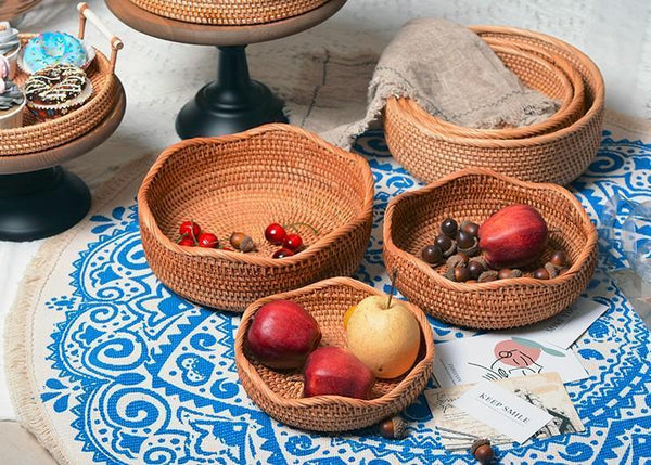 Woven Round Storage Basket, Rattan Storage Basket, Fruit Basket, Storage Baskets for Kitchen-Silvia Home Craft