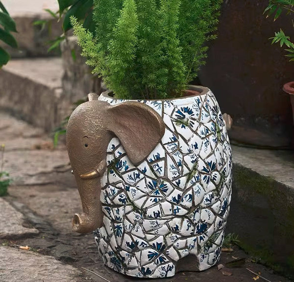 Modern Garden Flower Pot, Unique Animal Statue for Garden Ornaments, Large Elephant Flowerpot, Resin Statue for Garden, Villa Outdoor Decor Gardening Ideas-Silvia Home Craft