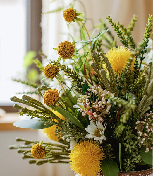 Beautiful Modern Artificial Flowers for Dining Room Table, Dandelion, Wheat Branch, Eucalyptus Globulus, Unique Flower Arrangement for Home Decoration-Silvia Home Craft