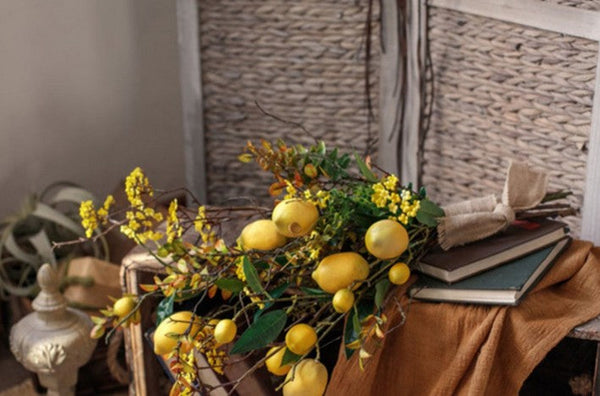 Lemon Branch, Fragrans stems, Fern leaf, Creative Flower Arrangement Ideas for Home Decoration, Unique Artificial Flowers, Simple Artificial Floral for Dining Room Table-Silvia Home Craft