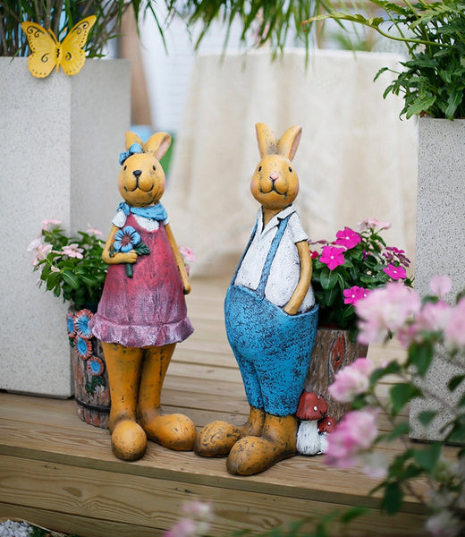 Large Rabbit Statues, Rabbit Flowerpots, Animal Statue for Garden Ornament, Villa Courtyard Decor, Outdoor Decoration, Garden Decor Ideas-Silvia Home Craft
