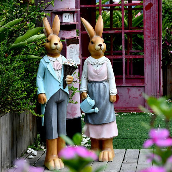 Extra Large Rabbit Couple Statue, Rabbit Statues, Animal Statue for Garden Ornament, Villa Courtyard Decor, Outdoor Decoration, Garden Ideas-Silvia Home Craft