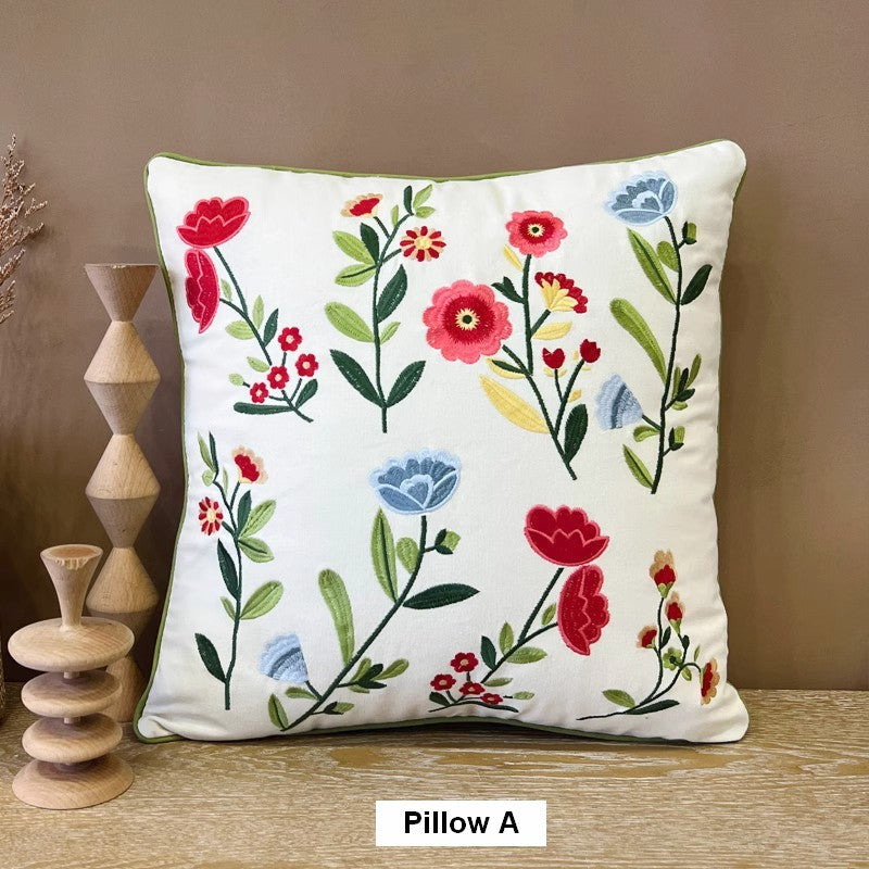 Throw Pillows for Couch, Spring Flower Decorative Throw Pillows, Farmhouse Sofa Decorative Pillows, Embroider Flower Cotton Pillow Covers-Silvia Home Craft