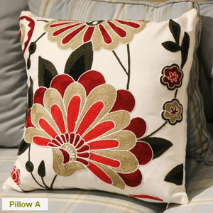 Decorative Pillows for Sofa, Flower Decorative Throw Pillows for Couch, Embroider Flower Cotton Pillow Covers, Farmhouse Decorative Throw Pillows-Silvia Home Craft