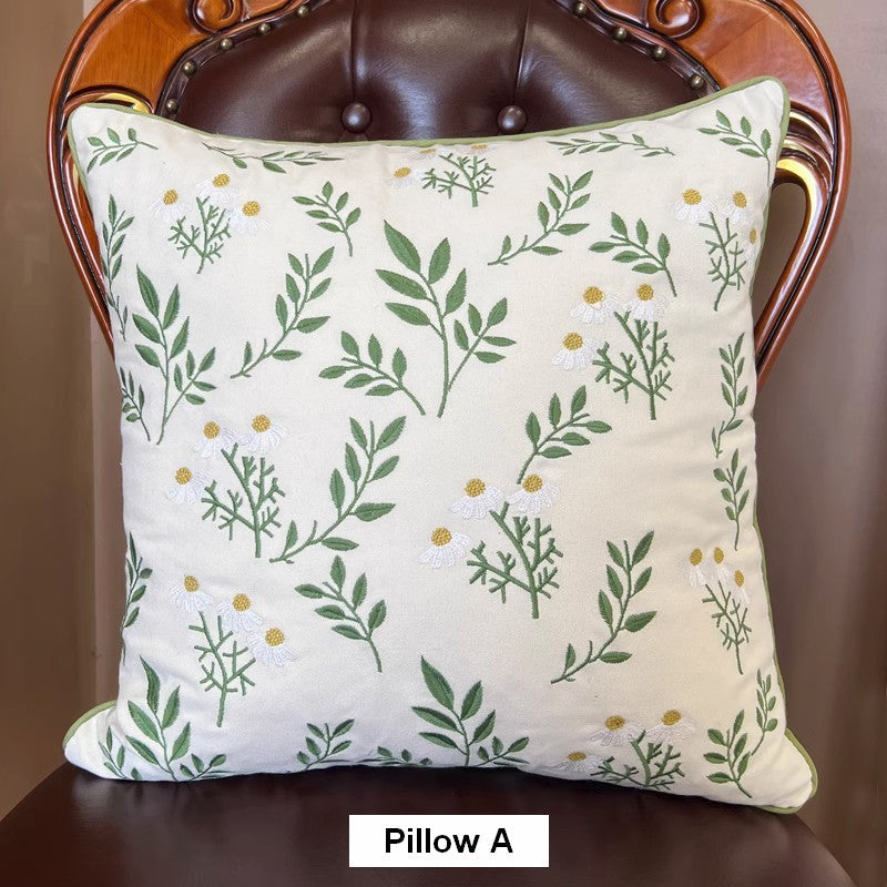 Spring Flower Sofa Decorative Pillows, Farmhouse Decorative Throw Pillows, Embroider Flower Cotton Pillow Covers, Flower Decorative Throw Pillows for Couch-Silvia Home Craft