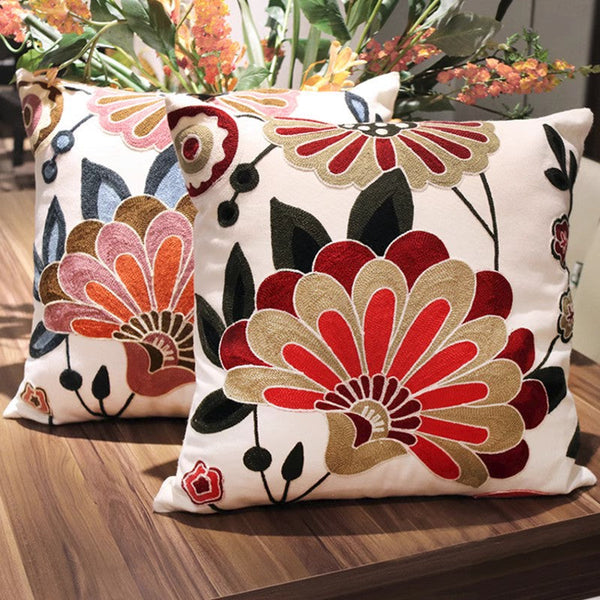 Decorative Pillows for Sofa, Flower Decorative Throw Pillows for Couch, Embroider Flower Cotton Pillow Covers, Farmhouse Decorative Throw Pillows-Silvia Home Craft