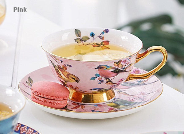 Unique Afternoon Tea Cups and Saucers in Gift Box, Royal Bone China Porcelain Tea Cup Set, Elegant Flower Pattern Ceramic Coffee Cups, Beautiful British Tea Cups-Silvia Home Craft