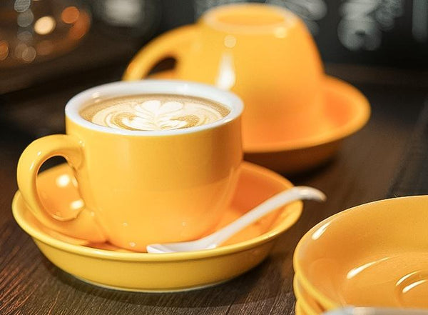 Cappuccino Coffee Mug, Yellow Coffee Cup, Yellow Tea Cup, Ceramic Coffee Cup, Coffee Cup and Saucer Set-Silvia Home Craft