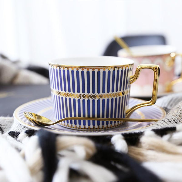British Tea Cups, Elegant Porcelain Coffee Cups, Latte Coffee Cups with Gold Trim and Gift Box, Tea Cups and Saucers-Silvia Home Craft