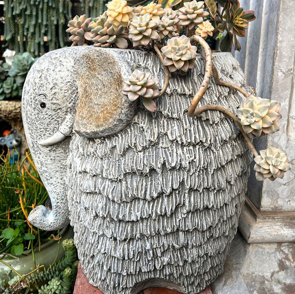 Modern Animal Statue for Garden Ornaments, Large Elephant Flowerpot, Resin Statue for Garden, Villa Outdoor Decor Gardening Ideas-Silvia Home Craft