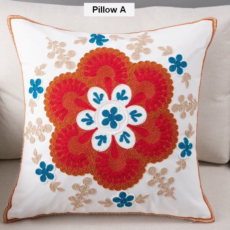 Flower Decorative Pillows for Couch, Sofa Decorative Pillows, Embroider Flower Cotton Pillow Covers, Farmhouse Decorative Throw Pillows-Silvia Home Craft