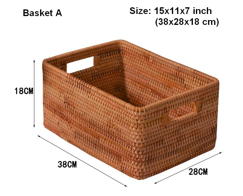 Extra Large Rectangular Storage Basket, Large Storage Baskets for Clothes, Woven Rattan Storage Basket for Shelves, Storage Baskets for Kitchen-Silvia Home Craft