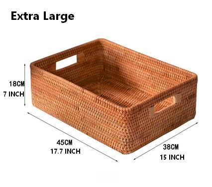 Rattan Storage Baskets for Kitchen, Rectangular Storage Baskets for Pantry, Storage Baskets for Shelves, Woven Storage Baskets for Bathroom-Silvia Home Craft