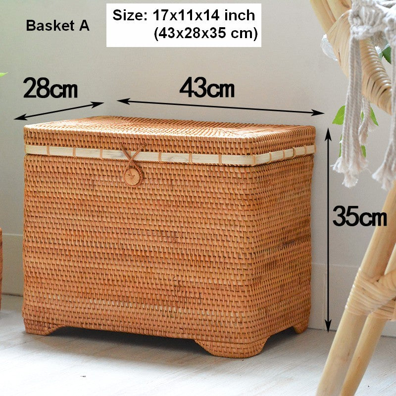 Oversized Storage Baskets for Bedroom, Rectangular Woven Storage Baskets for Clothes, Large Rectangular Storage Basket with Lid, Rattan Storage Case-Silvia Home Craft