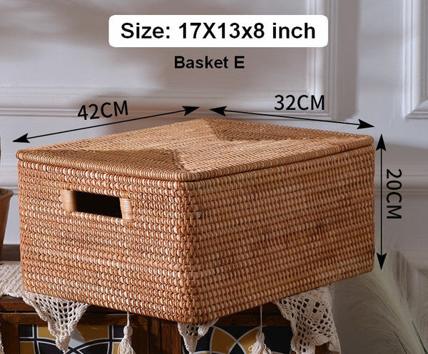 Oversized Rattan Storage Basket, Extra Large Rectangular Storage Basket for Clothes, Storage Baskets for Bathroom, Bedroom Storage Baskets-Silvia Home Craft