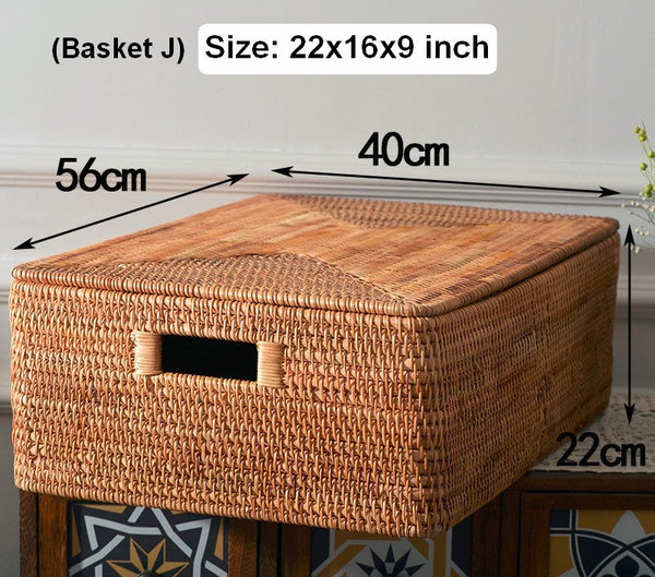 Extra Large Storage Baskets for Shelves, Wicker Rectangular Storage Baskets for Living Room, Rattan Storage Basket with Lid, Storage Baskets for Clothes-Silvia Home Craft