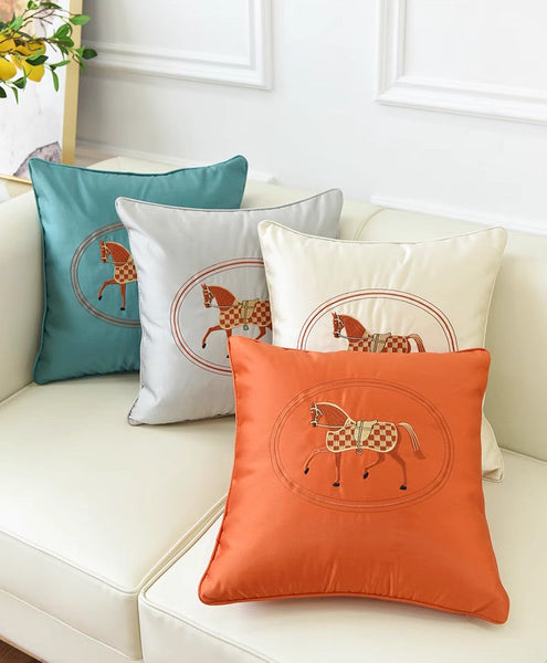 Modern Sofa Decorative Pillows, Embroider Horse Pillow Covers, Modern Decorative Throw Pillows, Horse Decorative Throw Pillows for Couch-Silvia Home Craft