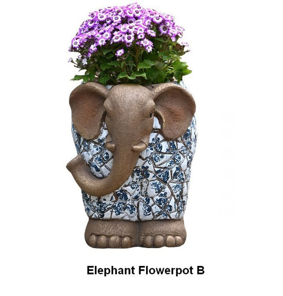 Large Garden Flower Pot, Elephant Flowerpot, Unique Garden Flowerpot, Resin Statue for Garden, Modern Animal Statue for Garden Ornaments, Villa Outdoor Decor Gardening Ideas-Silvia Home Craft