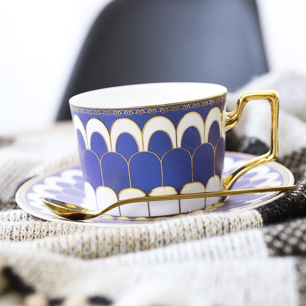 Cappuccinos Coffee Cups with Gold Trim and Gift Box, British Tea Cups, Elegant Porcelain Coffee Cups, Tea Cups and Saucers-Silvia Home Craft