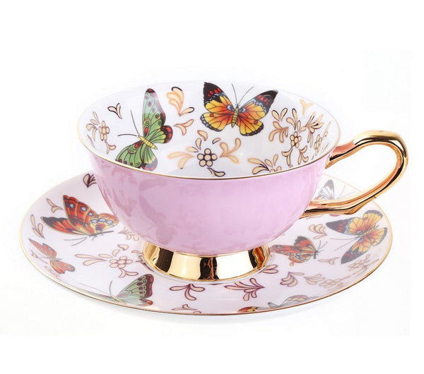 Creative Butterfly Ceramic Coffee Cups, Unique Butterfly Coffee Cups and Saucers, Beautiful British Tea Cups, Creative Bone China Porcelain Tea Cup Set-Silvia Home Craft
