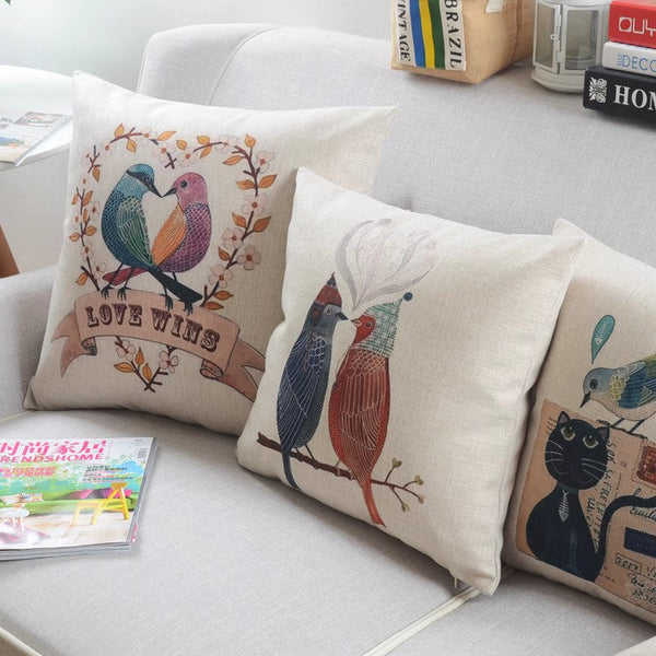 Large Decorative Pillow Covers, Decorative Sofa Pillows for Children's Room, Love Birds Throw Pillows for Couch, Singing Birds Decorative Throw Pillows-Silvia Home Craft