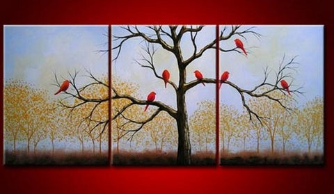 Landscape Painting, Bird Art Painting, 3 Piece Canvas Painting, Wall Art, Large Painting, Living Room Wall Art, Modern Art, Tree of Life Painting-Silvia Home Craft