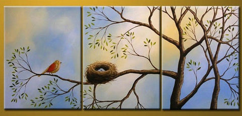 Bird Art, Canvas Painting, Modern Art, 3 Piece Wall Art, Abstract Painting, Tree of Life Painting-Silvia Home Craft
