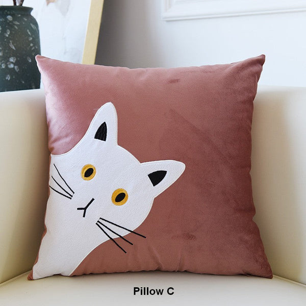 Modern Sofa Decorative Pillows, Lovely Cat Pillow Covers for Kid's Room, Cat Decorative Throw Pillows for Couch, Modern Decorative Throw Pillows-Silvia Home Craft