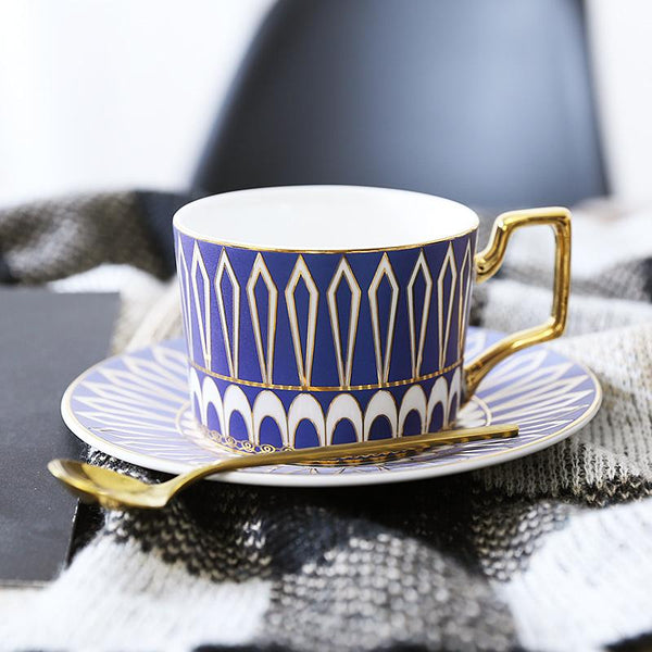 Cappuccinos Coffee Cups with Gold Trim and Gift Box, British Tea Cups, Elegant Porcelain Coffee Cups, Tea Cups and Saucers-Silvia Home Craft