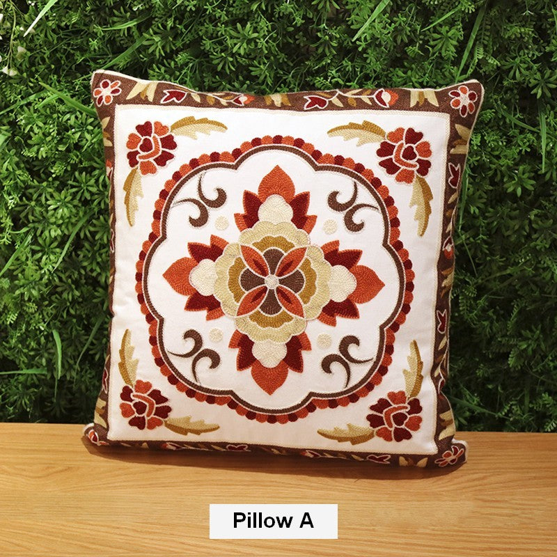 Cotton Flower Decorative Pillows, Sofa Decorative Pillows, Embroider Flower Cotton Pillow Covers, Farmhouse Decorative Throw Pillows for Couch-Silvia Home Craft