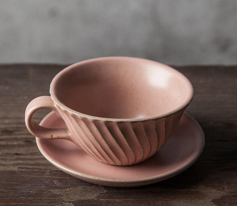 Simple Pink Pottery Coffee Cups, Breakfast Milk Cup, Latte Coffee Cup, Ceramic Coffee Cup, Cappuccino Coffee Mug, Coffee Cup and Saucer Set-Silvia Home Craft