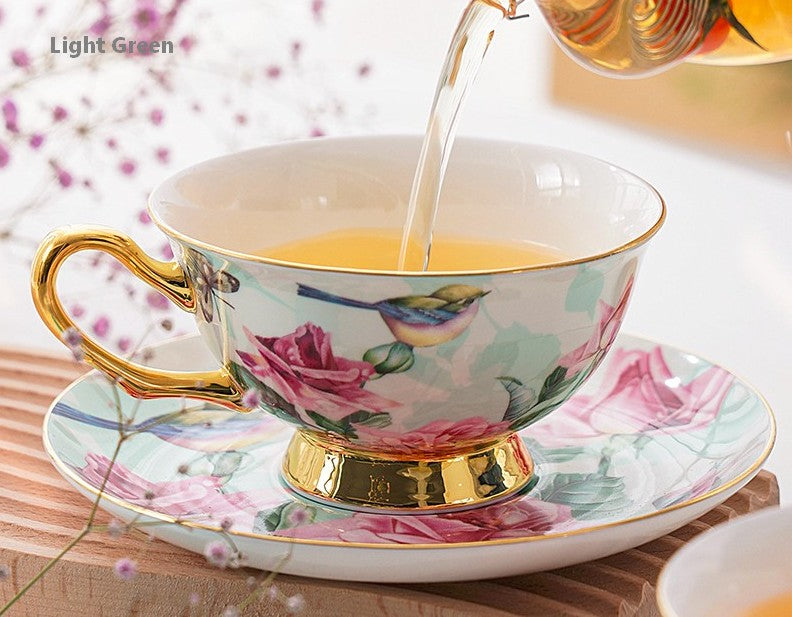Creative Bone China Cup and Saucer Set French Afternoon Tea Gold Plated  Coffee Cup Sets Modern Home Living Room Desktop Tea Cups