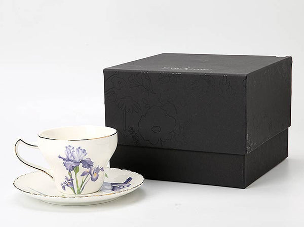 Beautiful Bone China Porcelain Tea Cup Set, Iris Flower British Tea Cups, Traditional English Tea Cups and Saucers, Unique Ceramic Coffee Cups in Gift Box-Silvia Home Craft