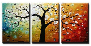 Abstract Art, Canvas Painting, Wall Art, Large Painting, 3 Piece Canvas Art, Tree of Life Painting-Silvia Home Craft