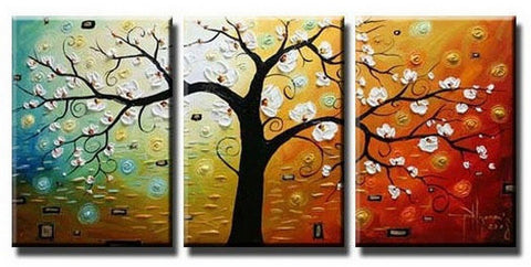Abstract Art, Canvas Painting, Wall Art, Large Painting, 3 Piece Canvas Art, Tree of Life Painting-Silvia Home Craft