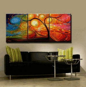 Abstract Painting, Canvas Painting, Living Room Wall Art, 3 Piece Canvas Art, Tree of Life Painting, Colorful Tree-Silvia Home Craft