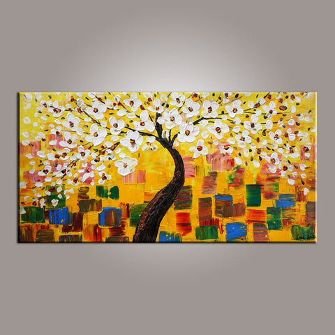Painting on Sale, Flower Tree Painting, Abstract Art Painting, Canvas Wall Art, Dining Room Wall Art, Canvas Art, Modern Art, Contemporary Art-Silvia Home Craft