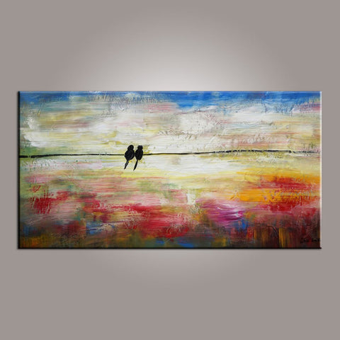 Modern Art, Abstract Art, Love Birds Painting, Painting for Sale, Contemporary Art, Flower Art, Abstract Art, Living Room Wall Art, Canvas Art-Silvia Home Craft